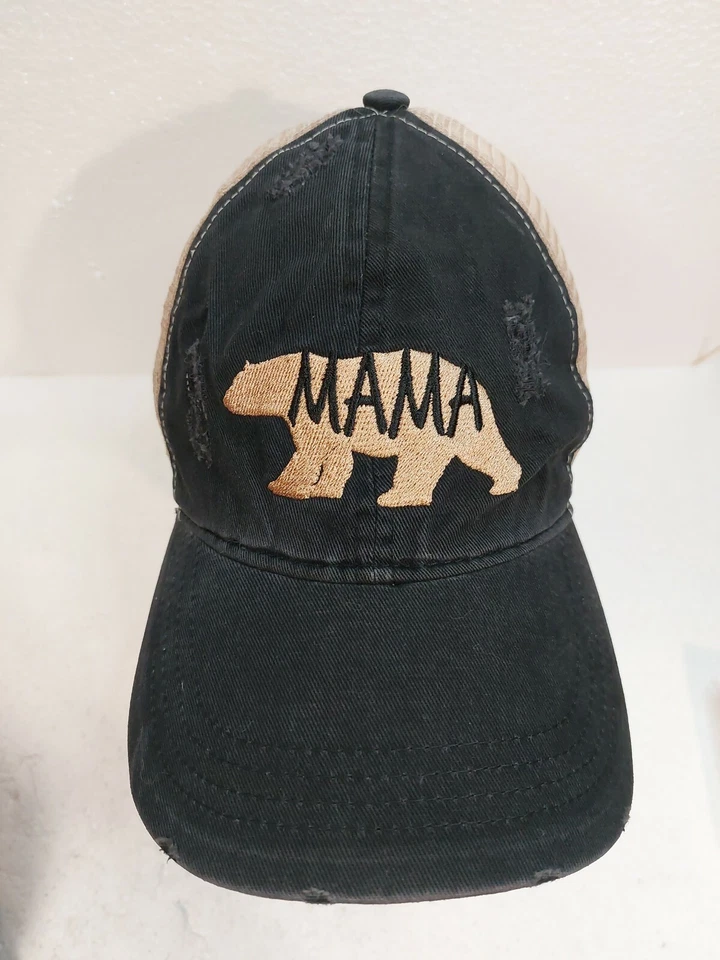Mama Bear Distressed Baseball Hat Mesh Back Adjustable Snapback Hat Womens - Image 2 of 4