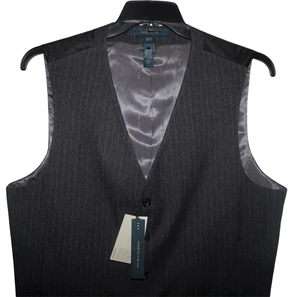 Perry Ellis Vest Charcoal Gray Striped Tall XLT Slim Stretch Business NWT (V-73) - Image 4 of 4