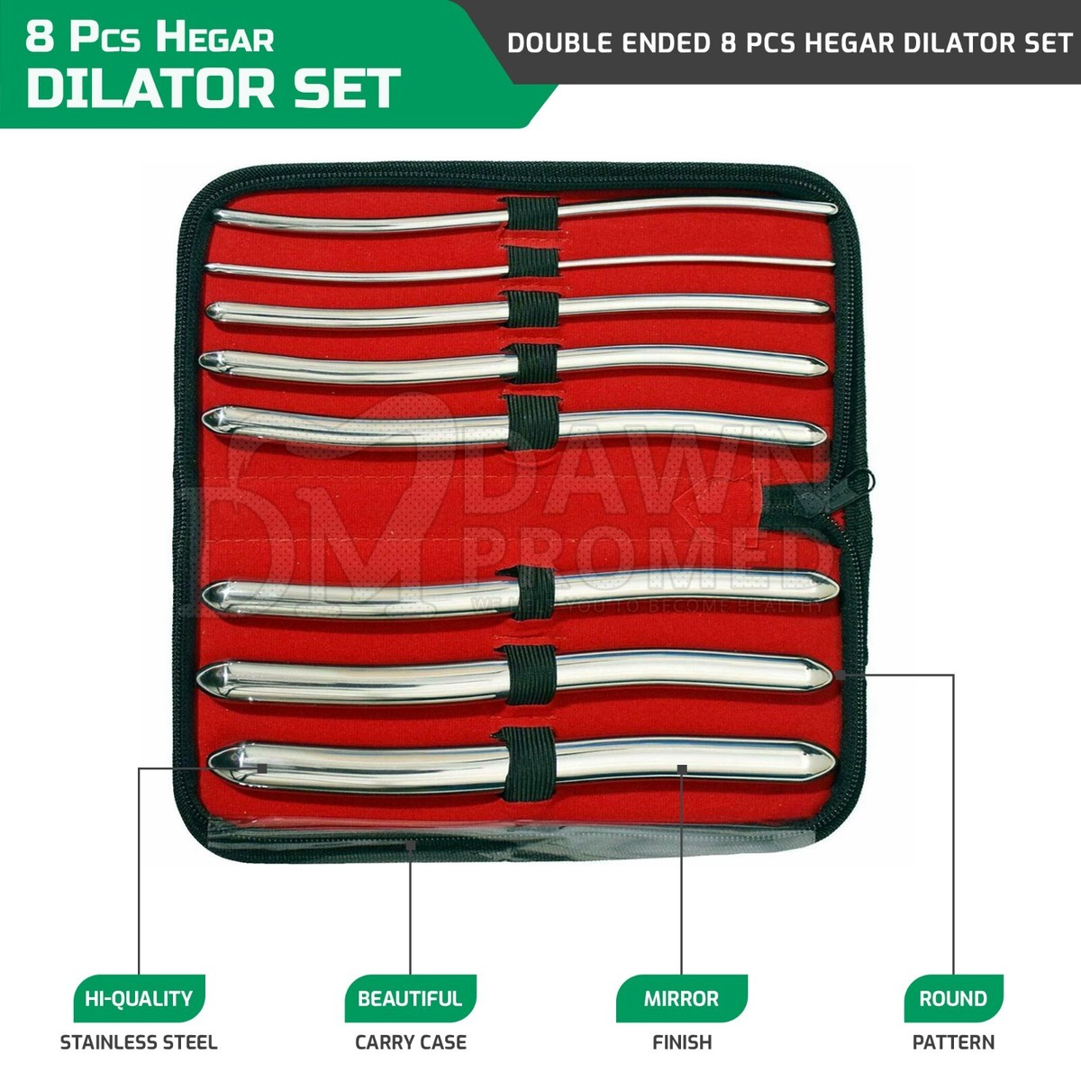 8 Pezzi Hegar Suono Uterino Dilatatore Set 3mm-18mm Doppio Con - Foto 6