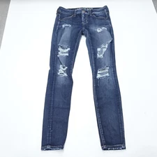 American Eagle Outfitters Super Low Jegging Jeans Women 2 Blue Cotton Distressed