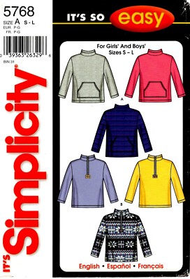 Simplicity 5768 Easy Childs Unisex Fleece Top Sewing Pattern Uncut Size S M L