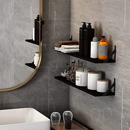 Floating Shelves for Wall Wall Shelves Different Sizes, Wall Mounted Black - 第 6/6 张图片