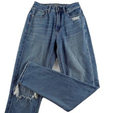 American Eagle Women's High Rise Mom Jean Size 00 Light Wash Ripped Distressed