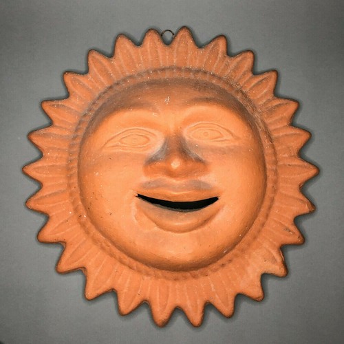 Vintage Artisan Crafted Clay Terra Cotta Pottery Smiling Sun Burst Wall Decor Ebay