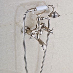 Brushed Nickel Wall Mount Clawfoot Bathroom Tub Faucet Hand Shower