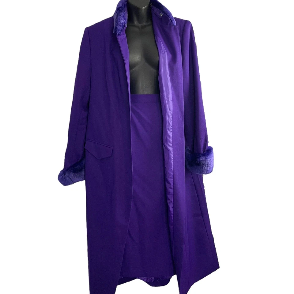 Roamans Mujeres Púrpura Tres Piezas Pantalones Falda Traje Trench Chaqueta Talla XL Piel Sintética Foto 3 de 4