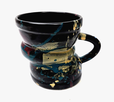 Handmade Studio Art Pottery Mug Abstract Modern Splatter Artist Signed 4''