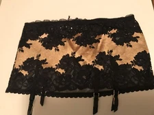 Victoria’s Secret Seduction Lace Garter Skirt Black Gold Crystals S M L NWT