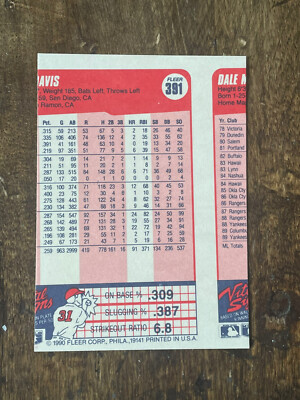 ERROR - Miscut 1990 Mike Davis Fleer Baseball Card #391 Miss Cut