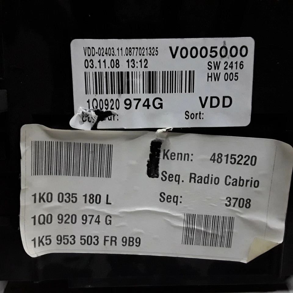 Volkswagen Eos 2009 mph velocímetro 67466 millas OEM 1K0035180L Foto 3 de 3