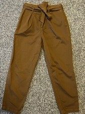 Free People Brown Paperbag Pants With Belt Size 4 Tapered Ankle