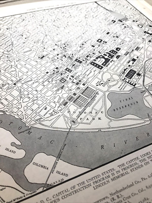 1940's Washington DC atlas Map Vintage Potomac 9'' by 9''