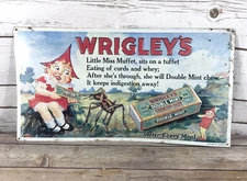 Vintage Wrigley's Double Mint Gum AAA Sign Co Miss Muffet Thin Sign