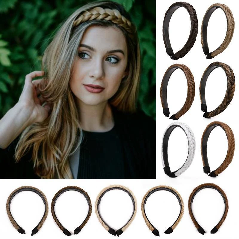 Faixa de cabelo feminina trançada trançada trança sintética faixa de cabelo como humano - Imagem 2 de 4