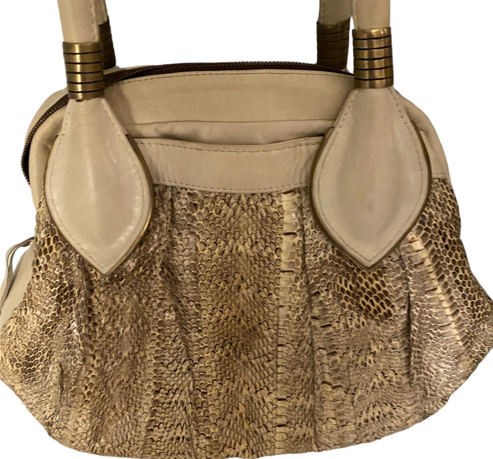 Bolso de hombro grande de cuero de serpiente genuino Augousti Cream VTG de Y2K R&Y EUC Foto 4 de 4