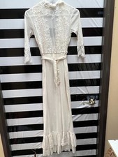 Women "HAH" ivory, mesh, eyelet long sleeves, long dress. Size Sm. Prev. Owned