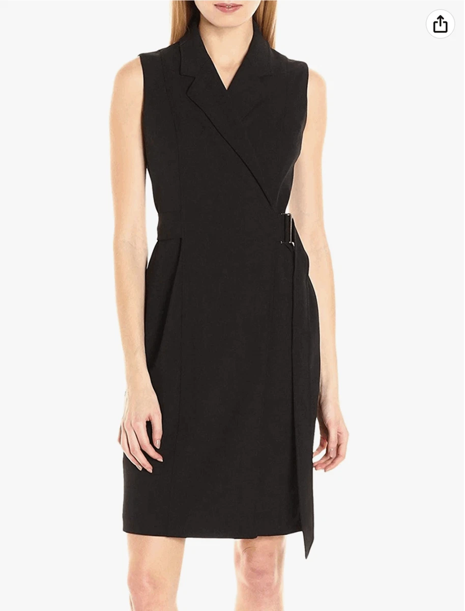 BNWT CALVIN KLEIN Sleeveless Notch Collar Faux Wrap Dress in Sz 8