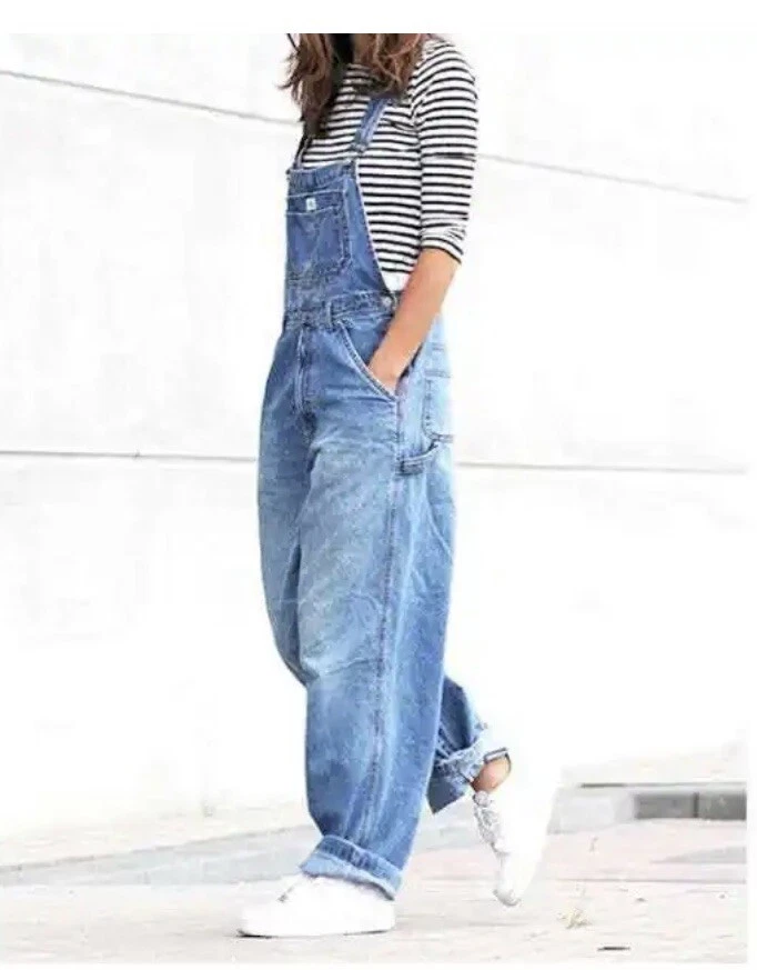 Vintage 90s Calvin Klein Bib Overalls CK Blue Jeans Denim Baggy 100% Cotton  M