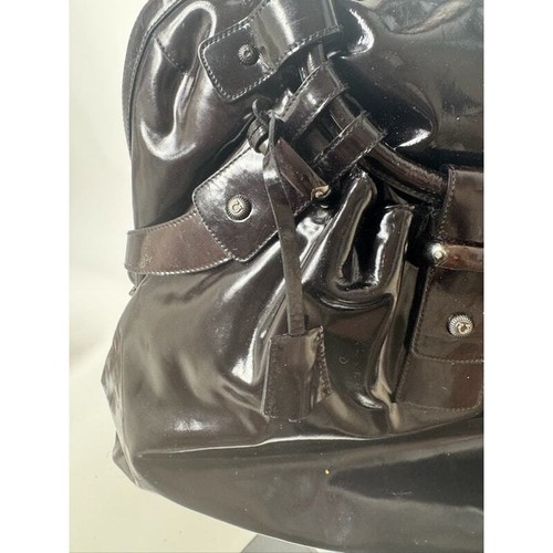 Salvatore Ferragamo Gancini Black Patent Leather Ruched Boho Hobo Bag - Picture 6 of 13