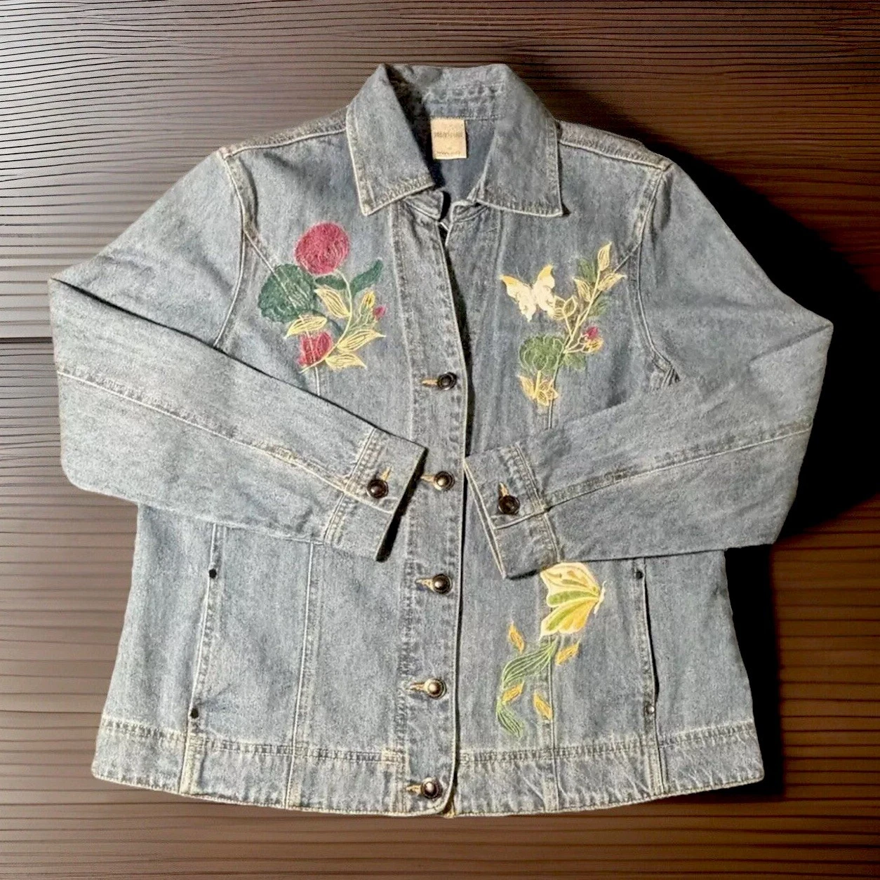 VETEMENTS Giacca jeans vintage Bedford Fair donna 12 Cottagecore Festival denim ricamato