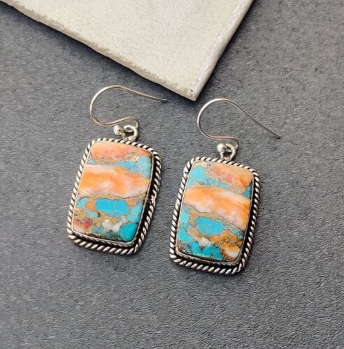 Oyster Copper Turquoise Gemstone 925 Sterling Silver Handmade Earrings PG834 - Picture 1 of 5