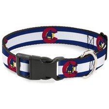 Plastic Clip Collar Colorado Flag/Snowboarder Blue/White/Red/Yellow Small 9.5-13