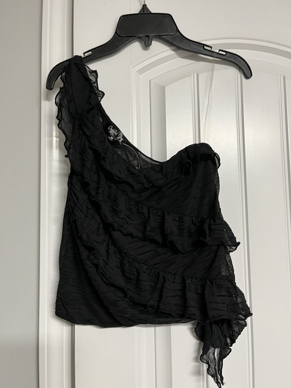 Crystal Sky One Shoulder Ruffle Crop Top Size M New No Tags 34 Bust STRETCHY NEW