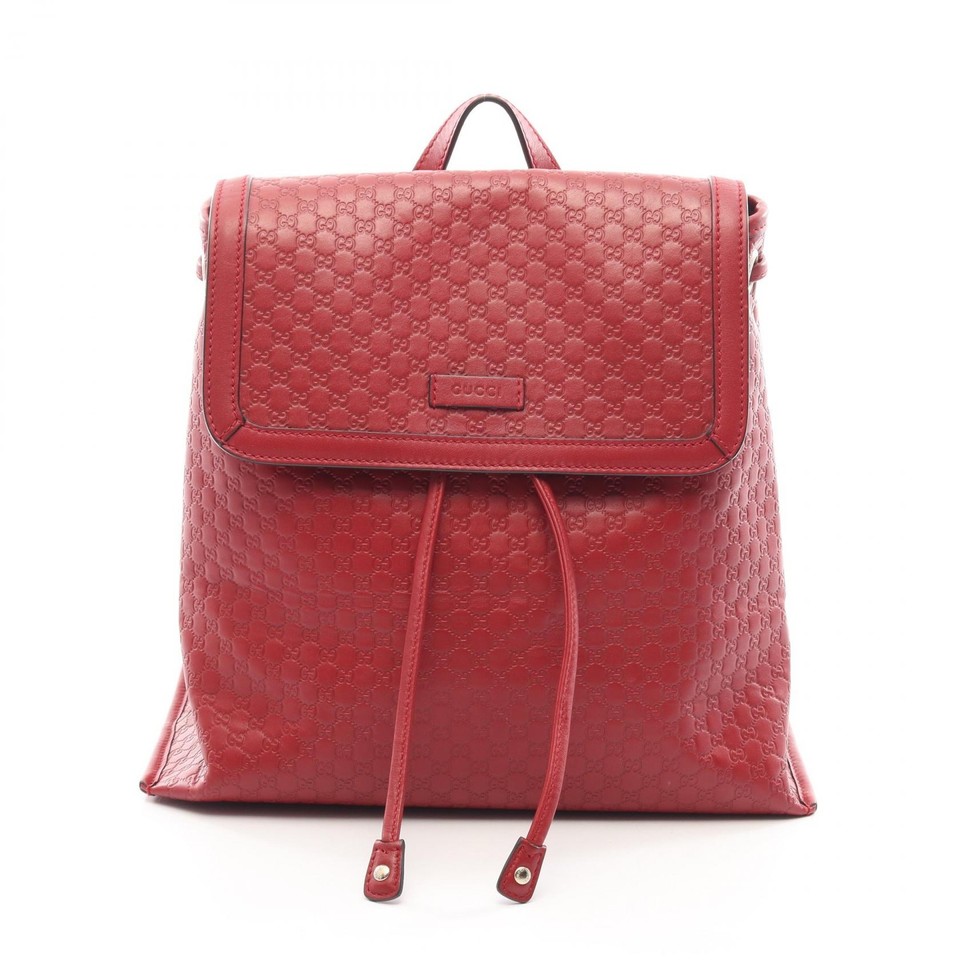 Gucci Micro GuchiShima Leather Backpack Red Size W30cm H29.5cm EX