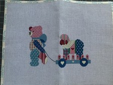 Patchwork Teddy Bear with Wagon Needlepoint Canvas Unworked JB 12x8