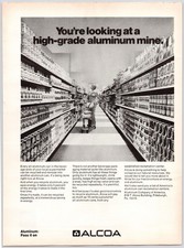 Alcoa Aluminum Can Recycling Supermarket Environmental Art Vintage Print Ad 70s