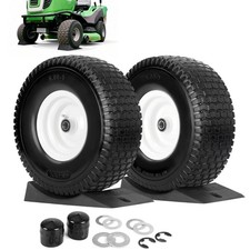 15 x 6.00-6 Flat Free Lawn Mower Tire and Wheel, 3in Centered Hub, 2 Pack - SALE
