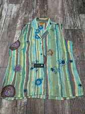Vintage 90  s Women  s No Sleeve Blouse By Milano - Size Medium - Geometric. Green