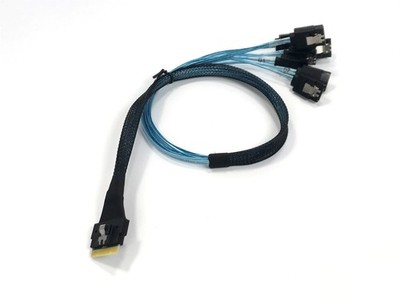SlimSAS 8i SFF-8654 Straight to 8X Latching SATA Cable - 50CM