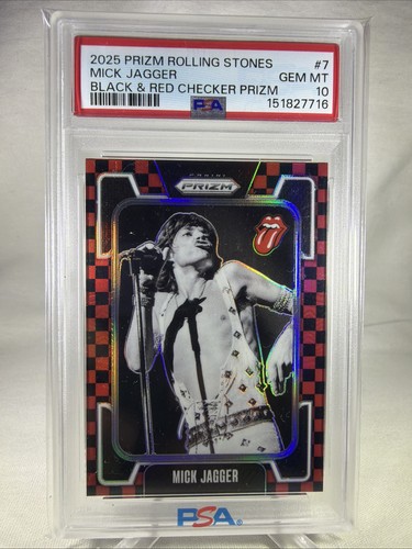 PSA 10 2025 Panini Prizm The Rolling Stones #7 Mick Jagger Black & Red Checkerbo