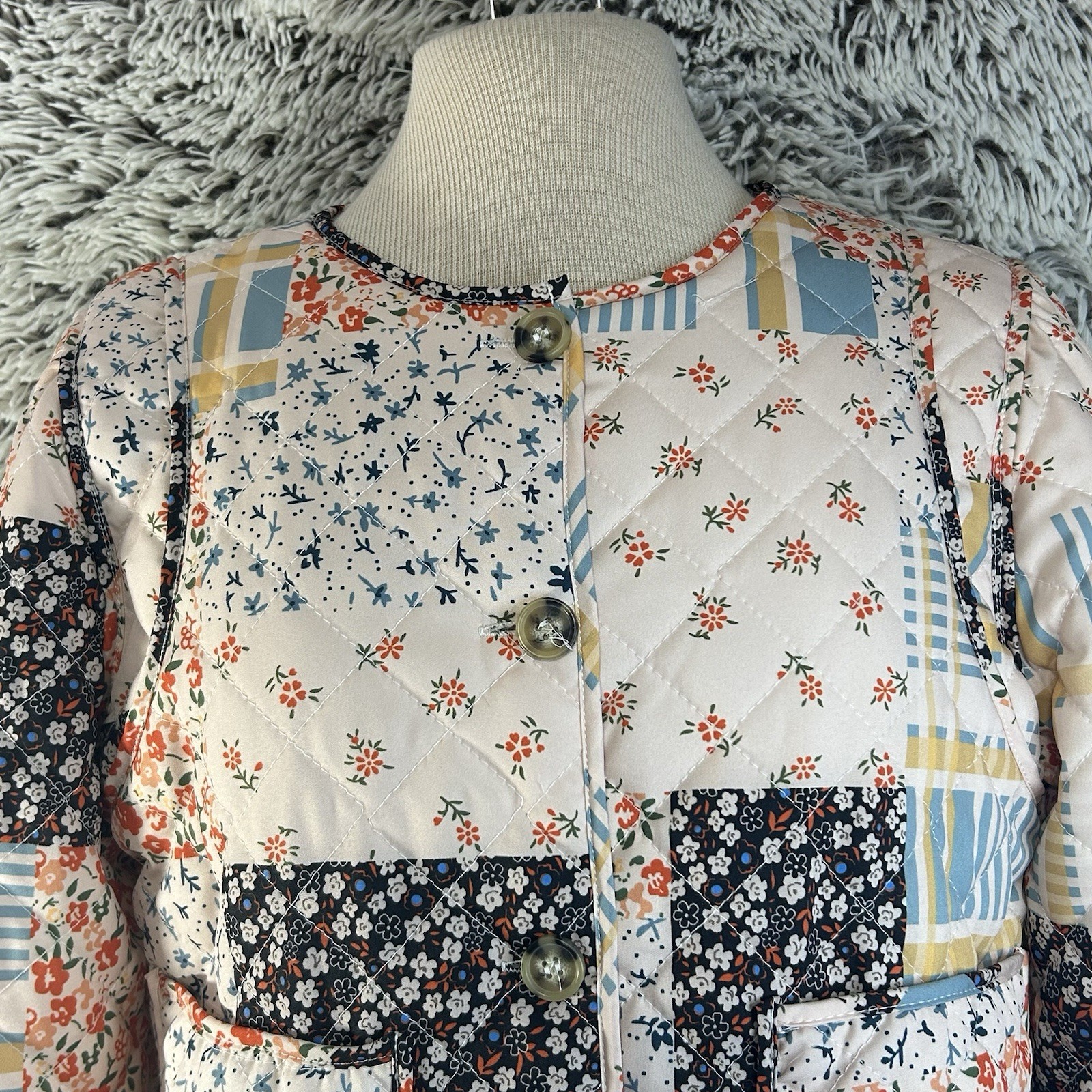 Quilted Patchwork Jacket Medium Floral Print Boho… - image 2