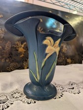 Vintage Roseville Pottery Water Lily Blue Basket 375-10" Art Pottery 1943 USA