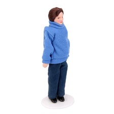 Puppenhaus-Miniatur-Porzellan-Puppe M&auml;nnlich Im Blauen Pullover