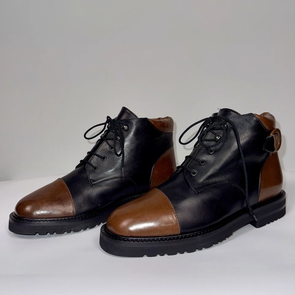 Botas Chukka Femininas 9M Couro Italiano Gorsuch Ltd Biqueira Preta/Marrom Novo Na Caixa - Imagem 2 de 4