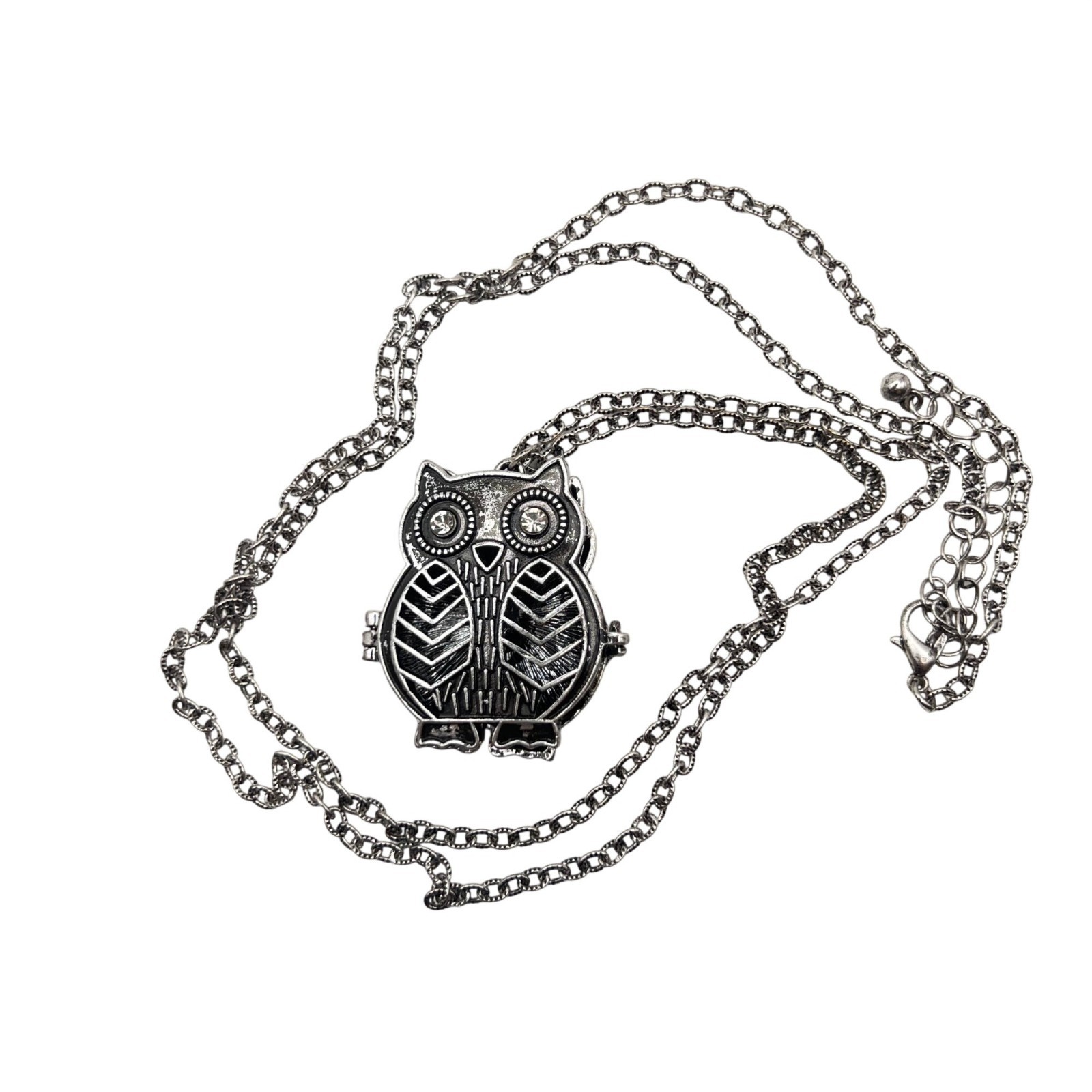Owl Locket Necklace Aromatherapy Diffuser Silvert… - image 1