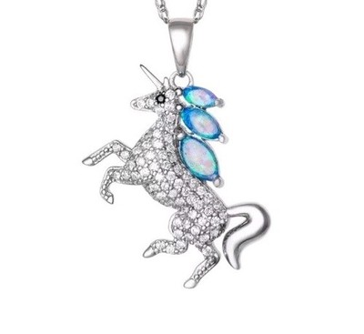 Einhorn geschaffen Opal Anhänger 925 Sterlingsilber 18'' Halskette