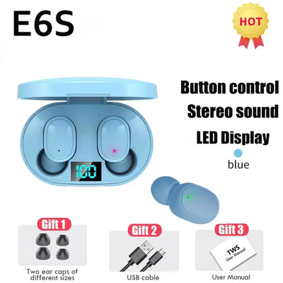 E6S Bluetooth Headphones with Microphone, Noise Cancellation & LED Battery Displ