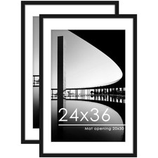 24x36 Poster Frame Set of 2, Display Pictures 20 x 30 with Mat or 24 x 36 wit...