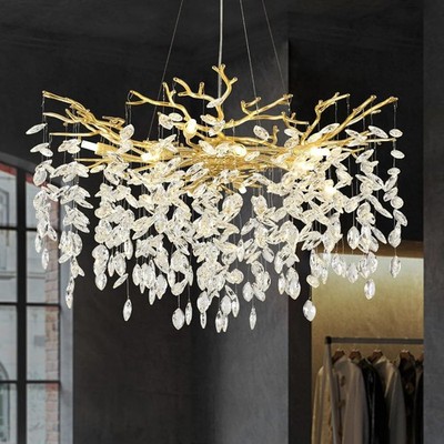 Crystal Chandelier 23.6 Gold Modern Round 8-Light