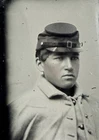 Civil War Soldier Gemtype Tintype ATQ photo Confederate Greatcoat Forage Hat