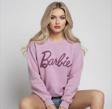 Barbie Pink Wash Crewneck Sweatshirt Glitter Letters L