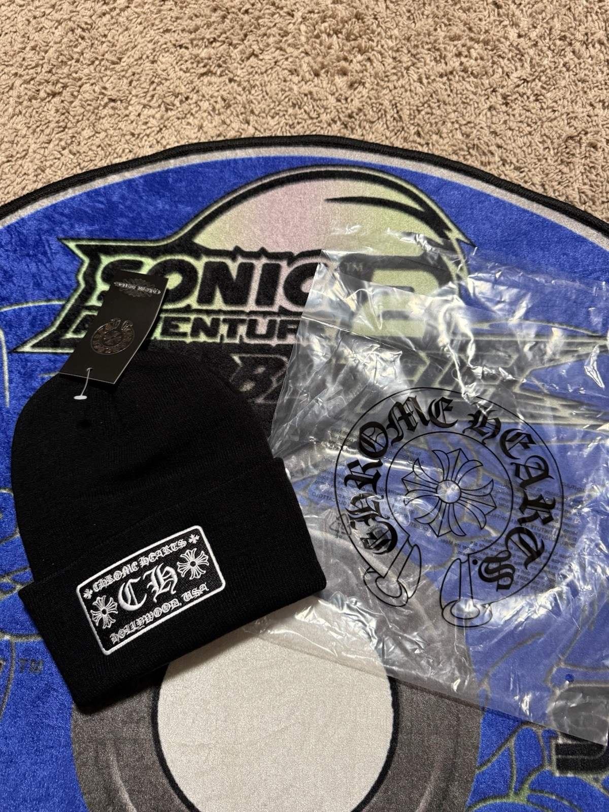 Chrome Hearts Black Beanie Hat Logo Patch Tag Designer Unisex