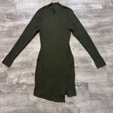 Bardot Green Tahani Long Sleeve Mock Neck Sweater Dress Asymmetrical Womens Sz M