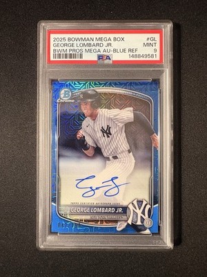 George Lombard 2025 Bowman Mega Blue Refractor Auto /150 PSA 9