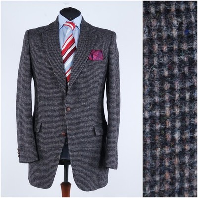 Halbgefüttertes Herren-Sakko HARRIS TWEED 42 L UK-Größe kariert grau Wolle Sport Mantel Blazer