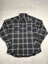 Wrangler Shirt Men  s Sz 17-36 Black Vintage X-Long Tails Pearl Snap Made In USA